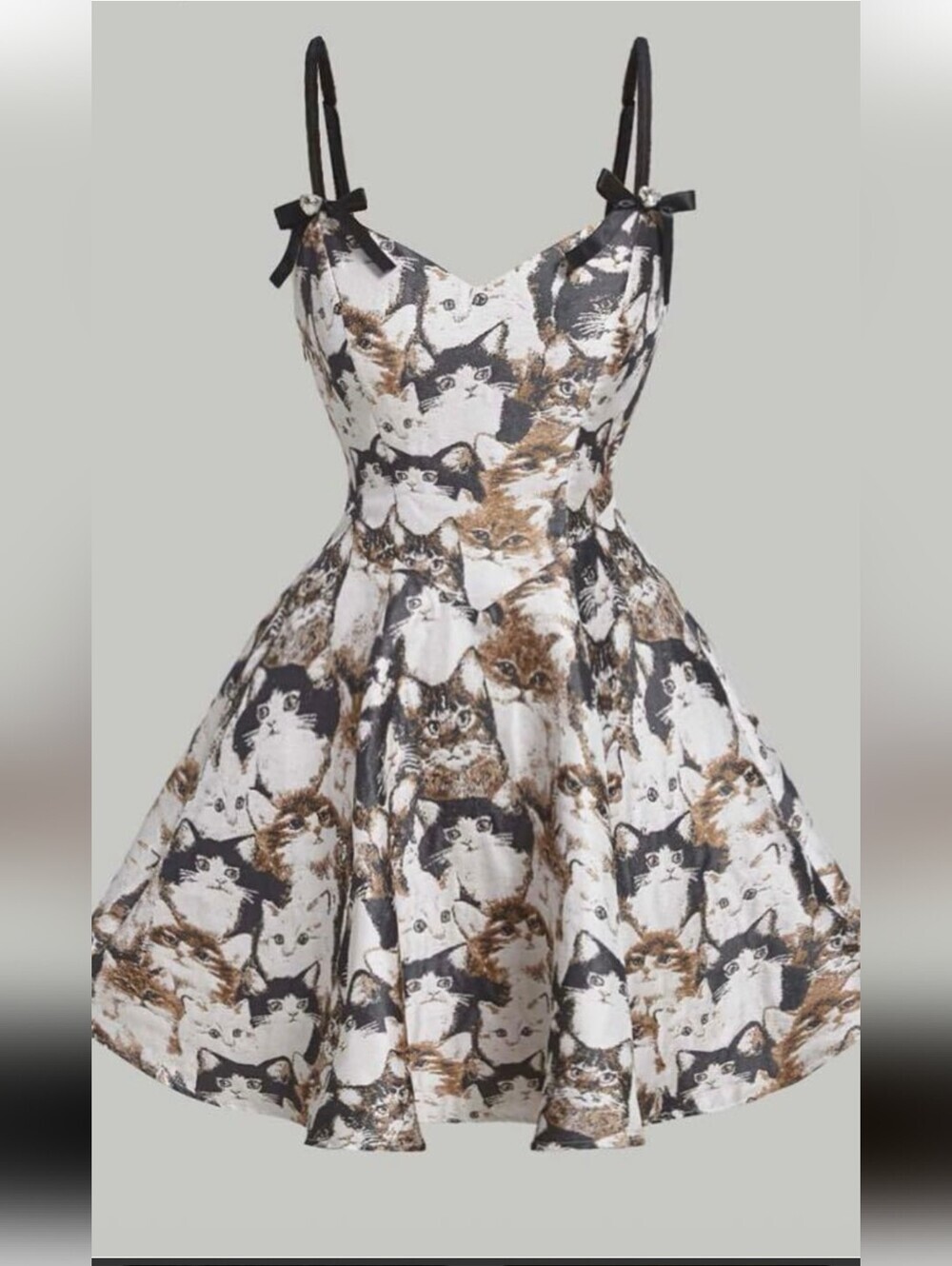 Zapaka Jacquard Flare dress with cat print & adjustable velvet straps Size 6 (M)